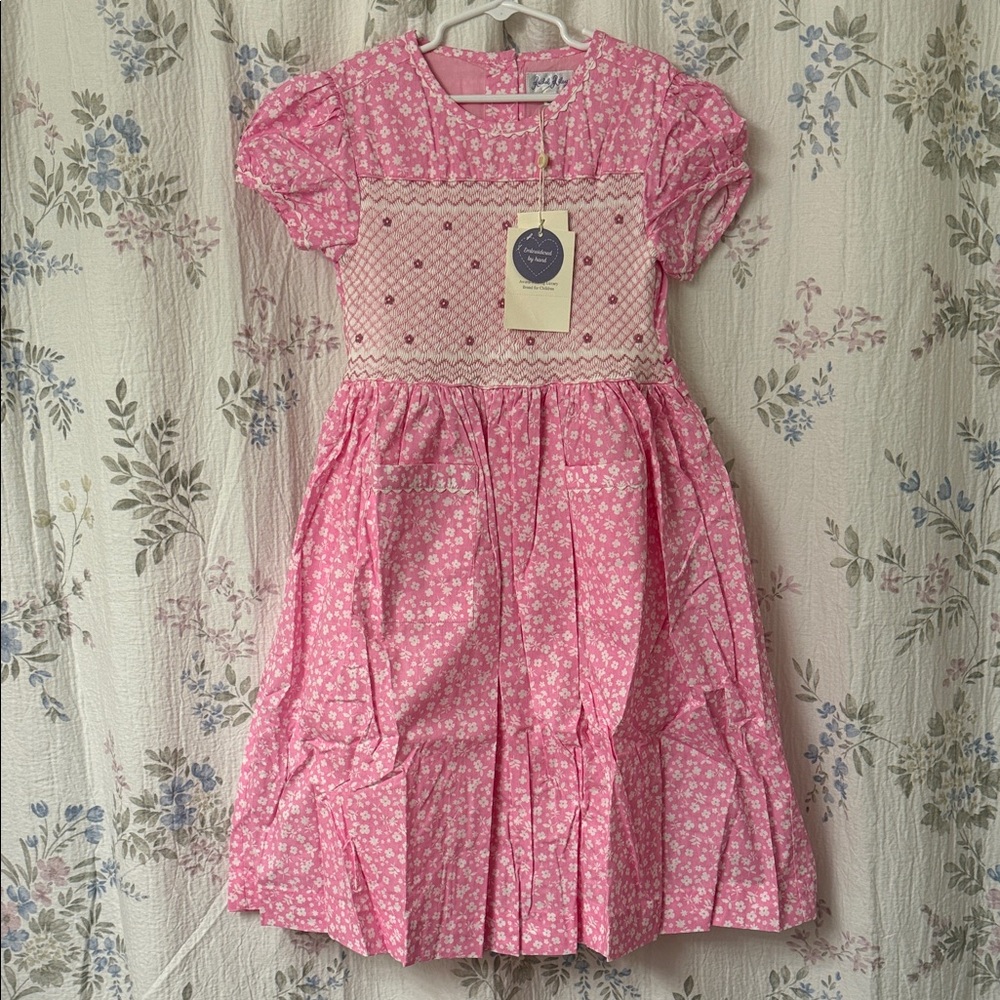 Rachel Riley Girls' Pink Floral Smocked Dress